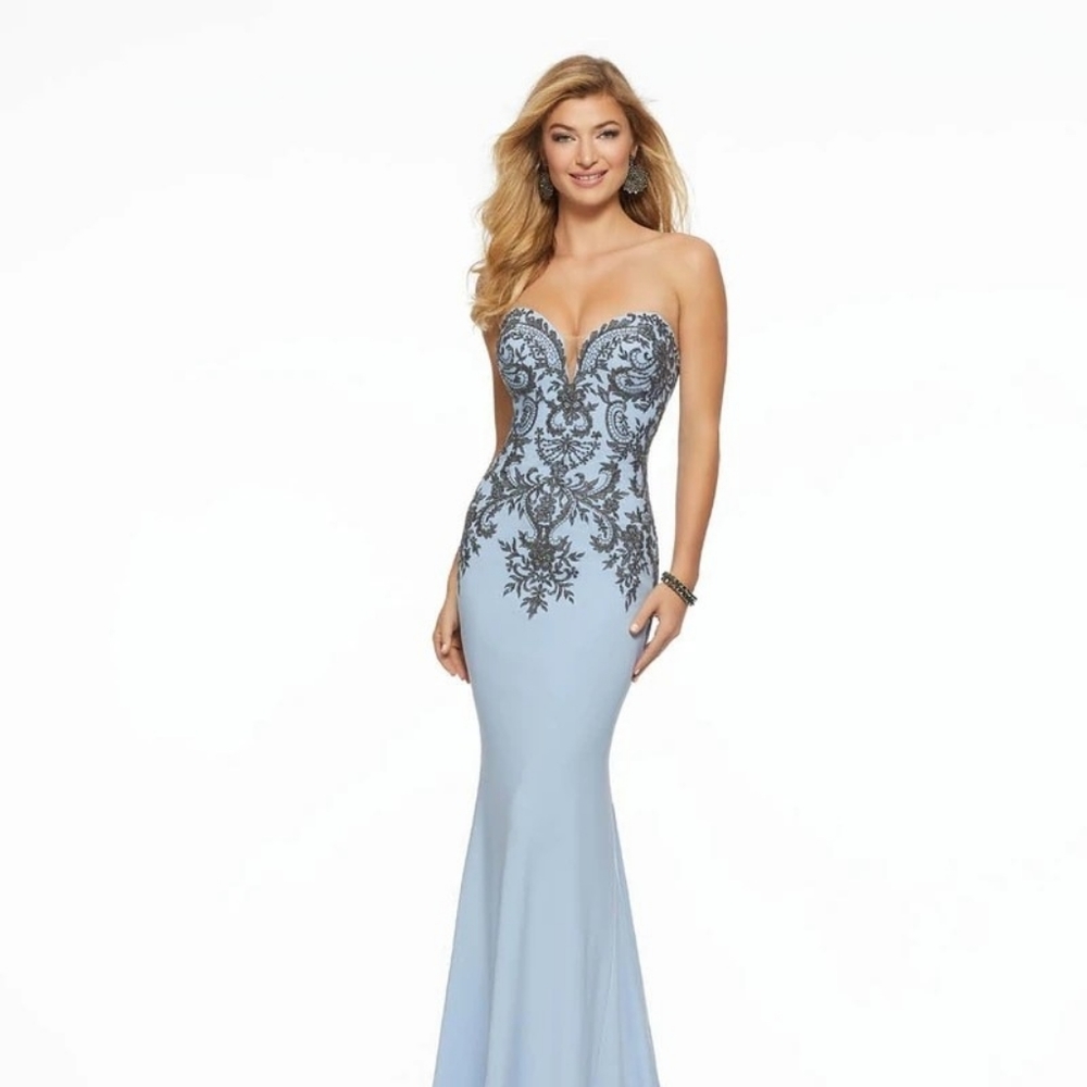 Morilee 40375 Dress Gown Lt Blue Jersey w/ Contras